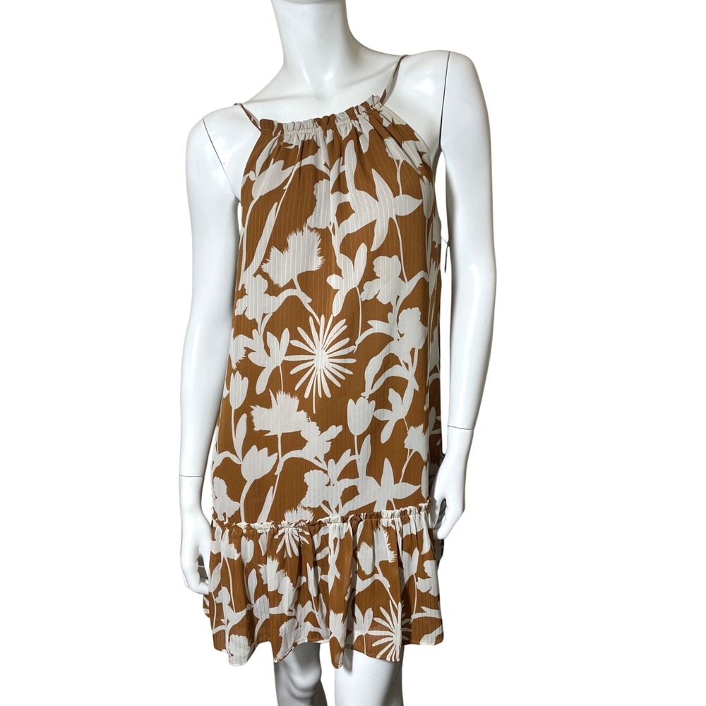 Women's Summer dress S  brown White Floral Ruffle Hem Dress By Paisley S Small
